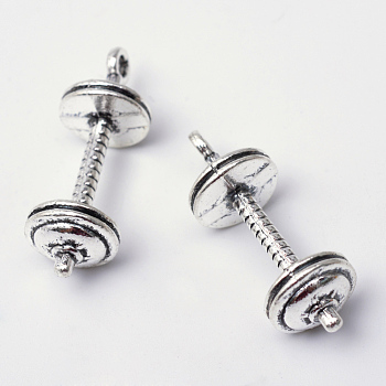 Tibetan Style Alloy Pendants, Sports Charms, Dumbbell, Lead Free & Cadmium Free, Antique Silver, 33x11.5x11.5mm, Hole: 2.5mm