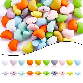 100Pcs Heart Silicone Beads for Keychain Making Cute Silicone Beads Bulk Silicone Bead Kit for Jewelry DIY Craft Making, Mixed Color, 15.2x20x10mm, Hole: 2mm