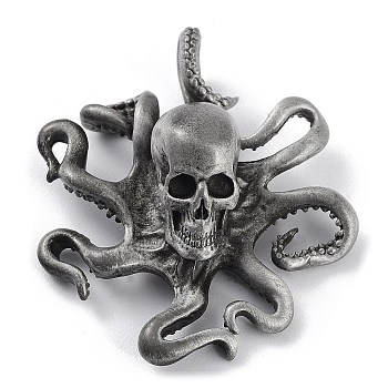 Tibetan Style Alloy Pendants, Frosted, Octopus with Skull Charm, Antique Silver, 45x39x16mm, Hole: 8x5mm