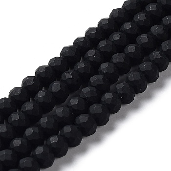 Glass Beads Strands, Faceted, Frosted, Rondelle, Black, 4mm, Hole: 1mm, about 123~127pcs/strand, 16.5~16.9 inch(42~43cm)