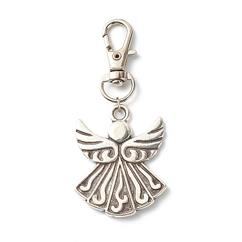 Angel & Fairy Tibetan Style Alloy Keychain, with Swivel Lobster Claw Clasps and Iron Open Jump Rings, Antique Silver, 72mm, Hole: 10.5x6.5mm