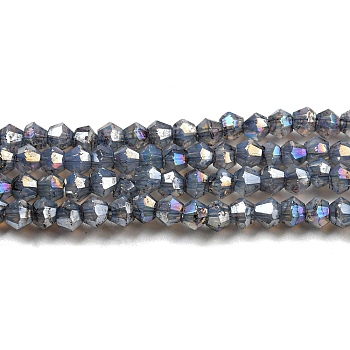 Baking Painted Transparent Glass Beads Strands, Imitation Opalite, AB Color, Faceted, Bicone, Dark Slate Gray, 3x2.5mm, Hole: 0.8mm, about 168~172pcs/strand, 16.30~17.01 inch(41.4~43.2cm)