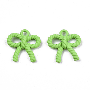 UV Plated Alloy Charms, Spray Painted, Cadmium Free & Lead Free, Twist Bowknot, Lime Green, 13x12x3mm, Hole: 1.4mm