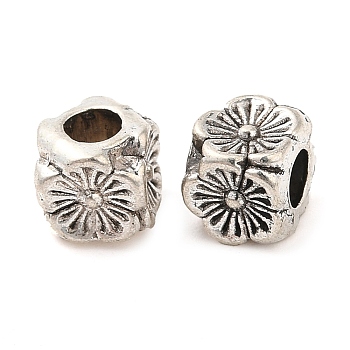 Tibetan Style Alloy Beads, Cadmium Free & Lead Free, Cube with Flower Pattern, Antique Silver, 5x5x5mm, Hole: 2.5mm, about 2272pcs/1000g