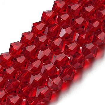 Transparent Glass Beads Strands, Faceted, Bicone, Dark Red, 3.5~3.8x3mm, Hole: 0.8mm, about 113~115pcs/strand, 14.17~14.37 inch(36~36.5cm)