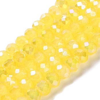 Baking Electroplate Glass Beads Strands, AB Color, Faceted, Rondelle, Yellow, 8x6mm, Hole: 1mm, about 60~62pcs/strand, 15.75''(39~40cm)
