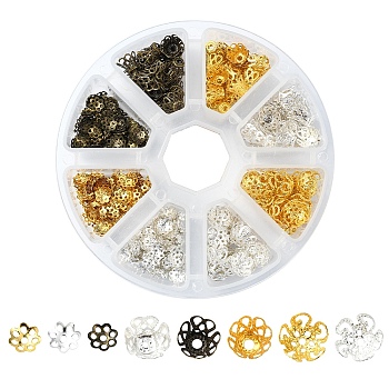 Iron Bead Caps, Flower, Mixed Color, 8~10x1~6.5mm, Hole: 1~2mm, 770pcs/set