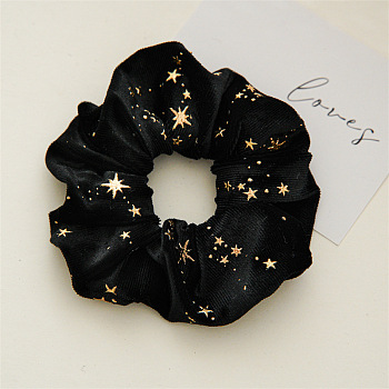Solid Color with Star Cloth Ponytail Scrunchy Hair Ties, Ponytail Holder Hair Accessories for Women and Girls, Black, 110mm
