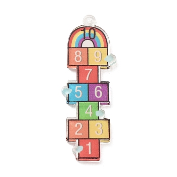 Acrylic Big Pendant, Number, Colorful, 53.5x24.5x2.3mm, Hole: 1.5mm