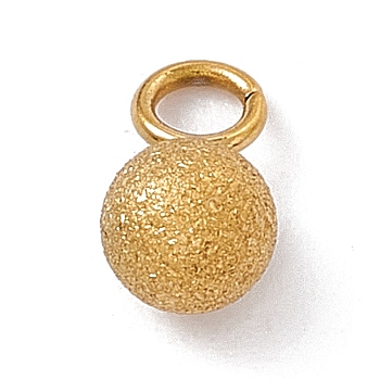 304 Stainless Steel Pendants, Textured, Round Charm, Golden, 7x4mm, Hole: 1.6mm