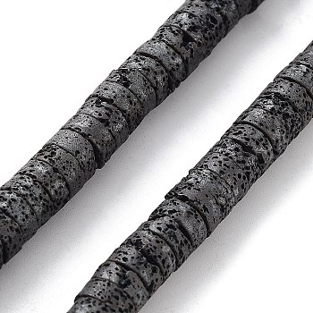 Natural Lava Rock Beads Strands, Frosted, Disc, Heishi Beads, 7x3mm, Hole: 1mm, about 136pcs/strand, 15.75''(40cm)