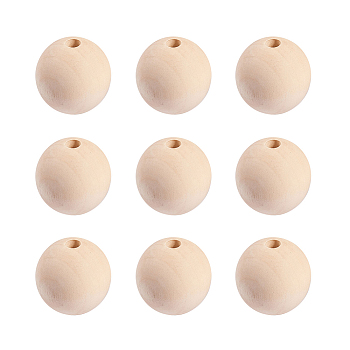 Unfinished Wood Beads, Natural Wooden Loose Beads Spacer Beads, Round, 40x40mm, Hole: 7mm