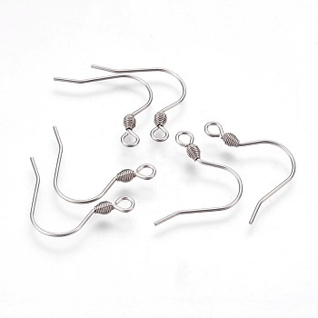 304 Stainless Steel Earring Hooks, with Horizontal Loop, Stainless Steel Color, 18.5x19x2.5mm, Hole: 2mm, 21 Gauge, Pin: 0.7mm