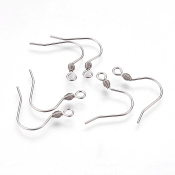 Tarnish Resistant 304 Stainless Steel Earring Hooks, with Horizontal Loop, Stainless Steel Color, 18.5x19x2.5mm, Hole: 2mm, 21 Gauge, Pin: 0.7mm