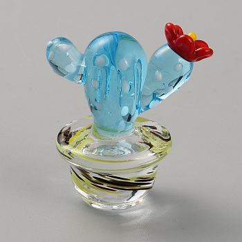 Glass Cactus Figurines, for Home Table Decoration, Sky Blue, 45.5x38x26.5mm