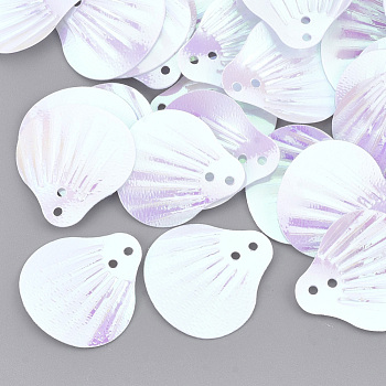 Ornament Accessories, Plastic Paillette/Sequins Beads, AB Color Plated, Shell, White, 19x17.5x1mm, Hole: 1.5mm, about 4500pcs/500g