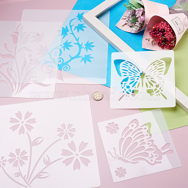 2set cuadrado con plantilla de dibujo de mascota con patrón floral y mariposa(DIY-CW0001-12)-7