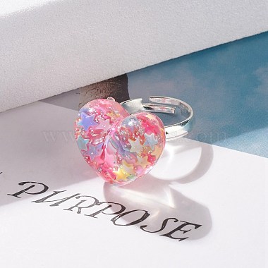 3D Resin Heart with Star Adjustable Ring(RJEW-JR00457)-2