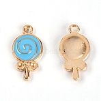 Alloy Enamel Pendants, Lollipop, Light Gold, Sky Blue, 18x9.5x2mm, Hole: 1.5mm(PALLOY-CJC0008-01A)