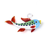 Handmade Lampwork Big Pendants, Fish Charms, Aqua, 41~42x65~71x16.5~17.5mm, Hole: 5~6x4.5mm(LAMP-T025-04C)