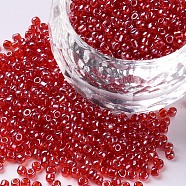 Glass Seed Beads, Trans. Colours Lustered, Round, Red, 2mm, Hole: 1mm, 3333pcs/50g, 50g/bag, 18bags/2pounds(SEED-US0003-2mm-105)