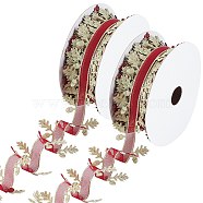 Polyester Ribbons, Double Edges with Leaf Trimming, Indian Red, 1-1/2 inch(38mm), about 10.94 Yards(10m)/Roll(OCOR-WH0074-58A)