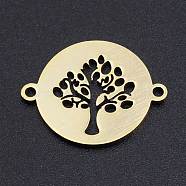 201 Stainless Steel Links connectors, Flat Round with Tree of Life
, Golden, 19x15x1mm, Hole: 1.4mm(STAS-N090-JN828-2)