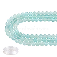 DIY Jewelry Bracelet Making Kits, 3 Strands 8mm Dyed Round Natural White Jade Beads and Flat Elastic Thread, Cyan, 8mm, Hole: 1mm, about 49pcs/strand, 15.16''(38.5cm), 3strands/set(DIY-SZ0003-69F)