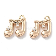 Brass Micro Pave Clear Cubic Zirconia Charms, Musical Note, Real 18K Gold Plated, 11.5x11x3.5mm, Hole: 1.2mm(KK-M102-47G)