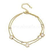 Ion Plating(IP) 304 Stainless Steel Chains Anklet, with Synthetic Shell Charms, Golden, Flower, 8-1/4 inch(21cm)(AJEW-H148-14B-G)