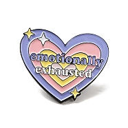 Heart with Word Emotionally Exhausted Enamel Pin, Electrophoresis Black Alloy Brooch for Backpack Clothes, Lilac, 25x30.5x2mm(JEWB-G018-11B-EB)