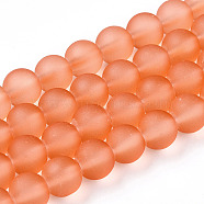 Transparent Glass Bead Strands, Frosted, Round, Light Salmon, 8mm, Hole: 1.4mm, about 102~103pcs/strand, 29.92~30.31 inch(76~77cm)(GLAA-S031-8mm-33-1)