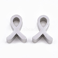 304 Stainless Steel Pendants, Awareness Ribbon, Stainless Steel Color, 12x9x3mm, Hole: 1.8mm(STAS-T041-06)