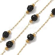 Ion Plating(IP) Stainless Steel Link Chains, Soldered, with Glass and Spool, Real 18K Gold Plated, Black, 2.5x0.5x0.1mm, about 32.81 Feet(10m)/Roll(CHS-A014-01G-02)