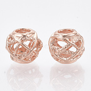 Alloy European Beads, Large Hole Beads, Rondelle, Hollow, Rose Gold, 11~12x10mm, Hole: 4.5mm(MPDL-N038-18)