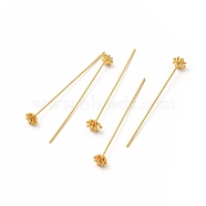 Brass Flower Head Pins, Real 18K Gold Plated, 54mm, Flower: 6x6x4mm, Pin: 0.7mm(21 Gauge)(KK-A178-09G)