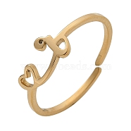 304 Stainless Steel Cuff Rings for Women, Heart with LetterA~Z, Real 18K Gold Plated, Letter R, 6mm, inner diameter: adjustable.(RJEW-D285-01G-R)