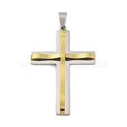 PVD Vacuum Plating 304 Stainless Steel Big Pendants, Cross Charm, Religion, Golden & Stainless Steel Color, 58.5x39x6mm, Hole: 4x8.5mm(STAS-Z080-13GP)