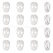 304 Stainless Steel Charms, Laser Cut, Manual Polishing, Skull, Stainless Steel Color, 15x10x1mm, Hole: 1.2mm, 16pcs/box(STAS-UN0044-71)