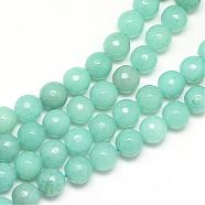 Natural White Jade Bead Strands, Dyed, Faceted, Round, Medium Aquamarine, 8~9mm, Hole: 1mm, about 46pcs/strand, 14.76~14.96 inch(37.5~38cm)(G-R346-8mm-17)