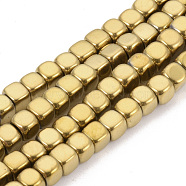 Electroplate Non-magnetic Synthetic Hematite Beads Strands, Cube, Golden Plated, 4x4x4mm, Hole: 2mm, about 105pcs/strand, 15.7 inch(G-Q486-111A)