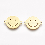 201 Stainless Steel Links connectors, Laser Cut Links, Flat Round with Smiling Face, Golden, 12.5x16.5x1mm, Hole: 1.5mm(STAS-S106-50G)