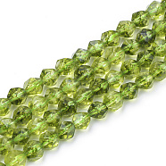 Synthetic Peridot Beads Strands, Dyed, Star Cut Round Beads, Faceted, 9.5~10x9mm, Hole: 1.5mm, about 37~39pcs/strand, 14.9 inch(G-S149-35-10mm)