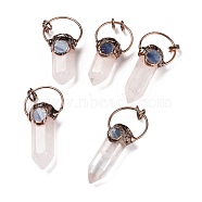 Natural Quartz Crystal Big Pendants, Rock Crystal, with Red Copper Tone Tin Findings, Lead & Nickel & Cadmium Free, Bullet, 53~73x24~33x17~26mm(G-M383-21A)