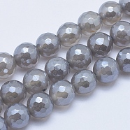 Electroplated Natural Grey Agate Beads Strands, Faceted, Round, 8~8.5mm, Hole: 1mm, about 48pcs/strand, 15.2 inch(38.5cm)(X-G-G724-8mm)