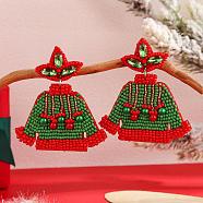 Christmas Style Sweater Pattern Handmade Glass Beaded Dangle Stud Earrings, Green, 65x57mm(OD7701)