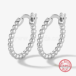 Rhodium Plated 925 Sterling Silver Hoop Earrings for Women, Ball Ring, with S925 Stamp, Platinum, 15mm(PO2404-1)