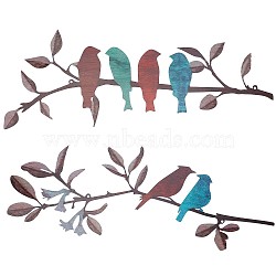 Iron Laser Cut Metal Wall Art Decor, Branch with Bird, for Living Room Bedroom Hanging Decorations, Colorful, 152x397~402x0.9mm, Hole: 2.5~3mm, 2pcs/set(HJEW-WH0042-39)
