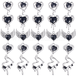 SUNNYCLUE 30Pcs 5 Styles Rack Plating Alloy Glass Pendants,  Heart Charms, Black, 18~33.5x17~20x5.5mm, Hole: 1.4~2.5mm, 6Pcs/style(FIND-SC0006-66)