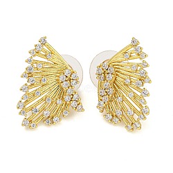 Brass Micro Pave Clear Cubic Zirconia Stud Earrings, Butterfly Wing, Real 18K Gold Plated, 20.5x15mm(EJEW-B065-03G)